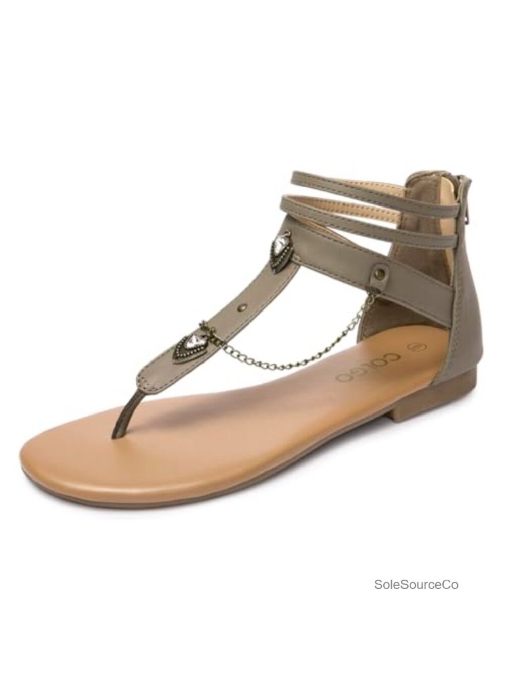 Women's T-Strap Chain Sandals with Zip Closure, Flat Casual Summer Sandals
